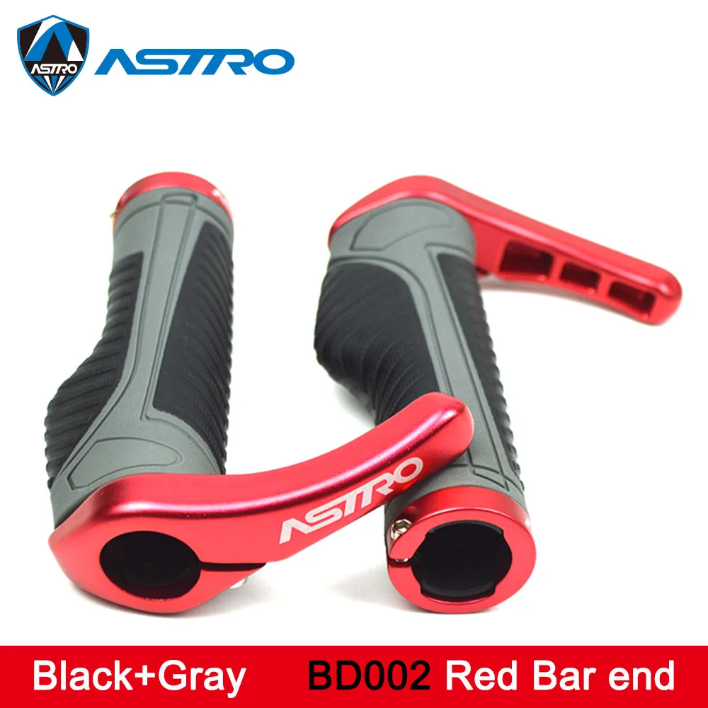 Astro велосипедная рукоятка эргономичная противоскользящая резиновая рукоятка замок-на крышке руль велосипеда 3D Алюминий MTB шоссейные велосипедные части - Цвет: Gray  BD002 Red