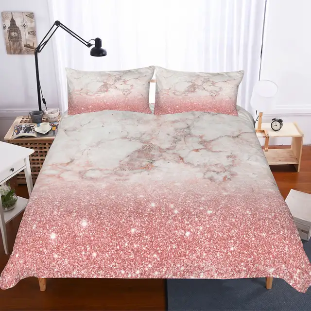 Musolei 3d Bedding Set Pink Rose Gold Marble Texture Bedding