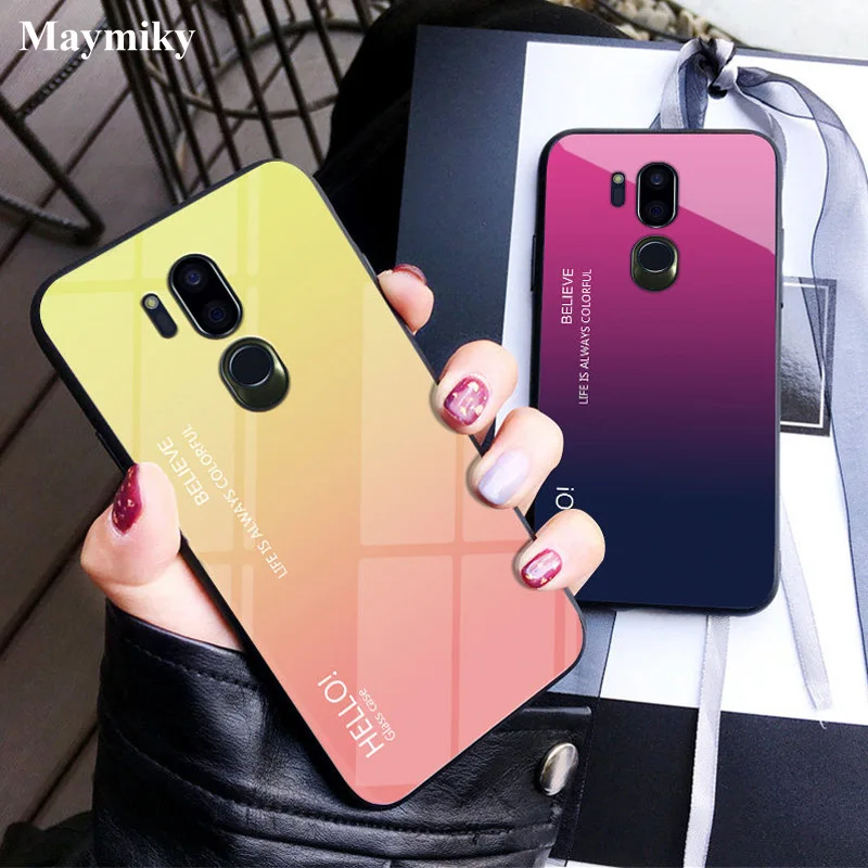 

Translucent Gradient Tempered Glass Case For LG G7 G 7 ThinQ /Plus 6.1 inch TPU Soft Edge Full Cover For LG G7 Case