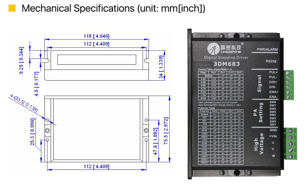 Cloudray Leadshine 3 фазы 3DM683 Драйвер шагового двигателя 20-60VDC 0,5-8.3A