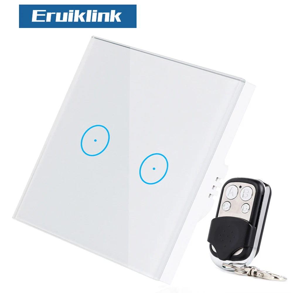 Eruiklink EU Standard Wireless Remote Control Light Switches, 2 Gang 1