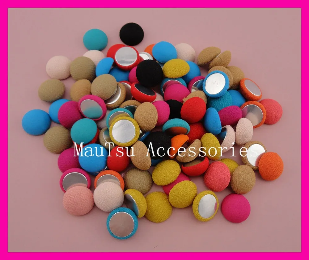 

50PCS 11mm height Colorful 2.2cm chiffon fabric covered Round Chunky Buttons with flatback as jewel accessory,round fabric beads