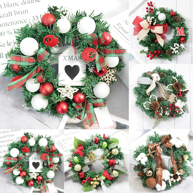 

Christmas Wreath Decoration for Home 30cm Santa Snowman Elk Grand Xmas Tree Drop Ornament Door Pendant Navidad Decor