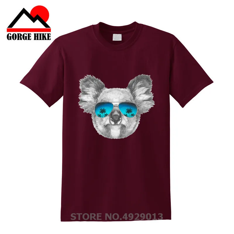 Koala with mirror sunglasses Men's Fashion Cool Panda With Sunglasses Printed T-Shirt Short Sleeve Novelty Design Tops Tee | Мужская