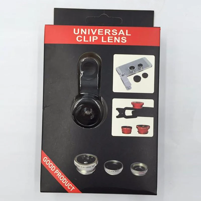 

100PCS Fisheye Lens 3 in 1 Mobile Phone Clip Lenses Fish eye Wide Angle Macro Camera lens for iPhone 6 7 8 X Xs max For Huawei