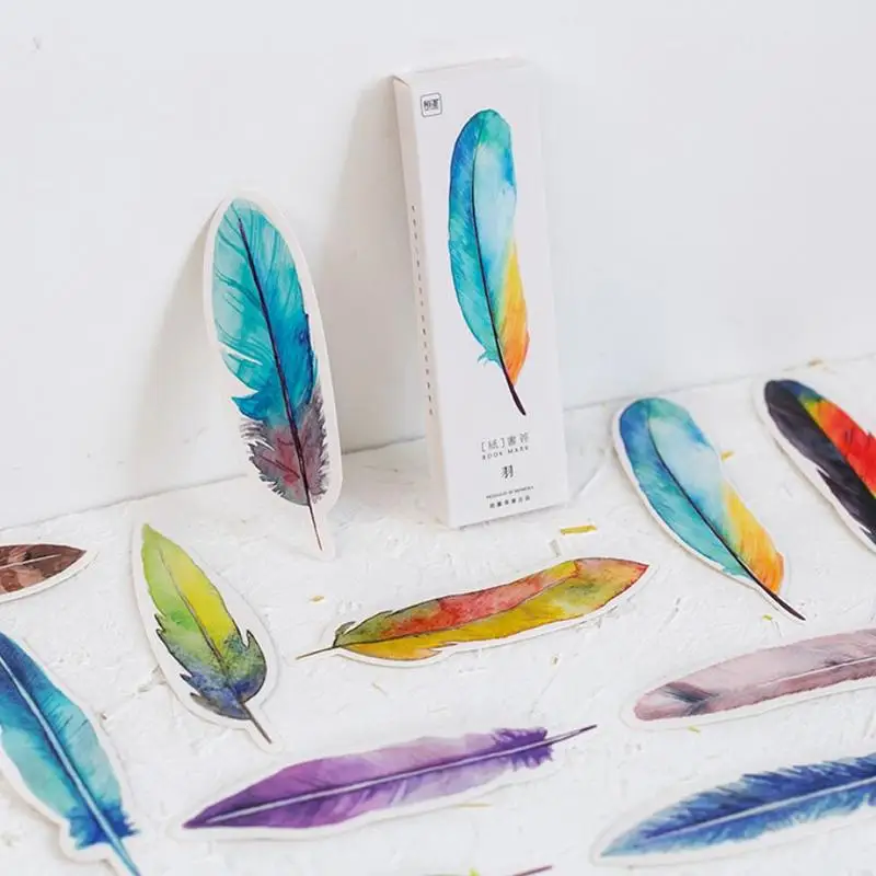 

30 Pcs Creative Colorful Feather Paper Bookmark Lovely Stationery Bookmarks Book Clip Office Accessories School Supplies