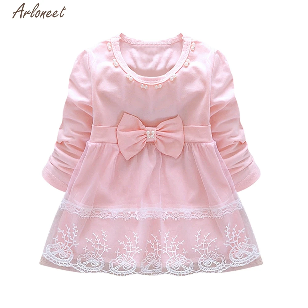 TELOTUNY Baby Dress Toddler Baby Girls Bowknot Lace Long Sleeve Princess Elegant Tutu Dress Clothes Y120430