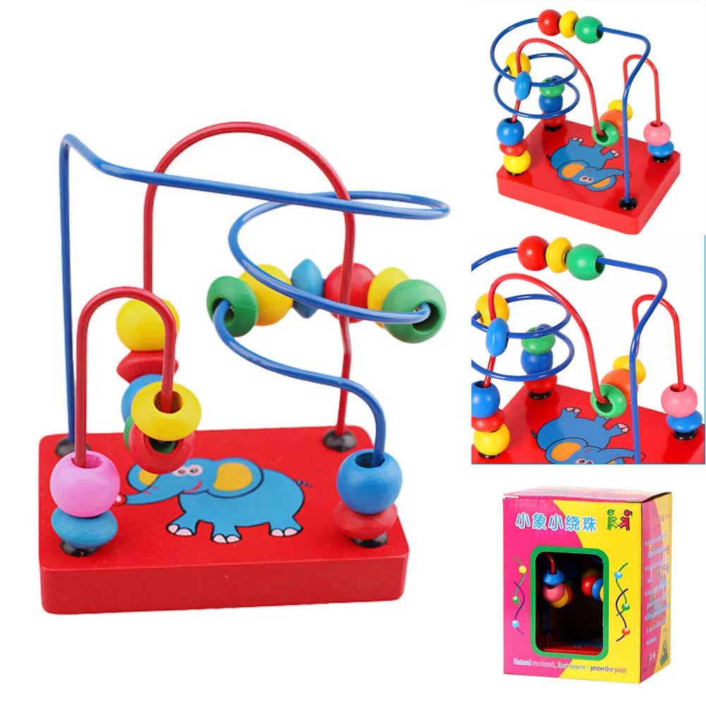 Wooden Elephant Bead Maze Kids Children Bead Rollercoaster Maze Puzzle Toy
