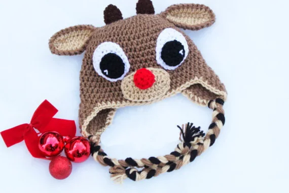 Рождественский комплект с оленем Детские ручной работы связанные крючком шапка Шапки фотосессия, детская шапка с оленями, рождественские шапки