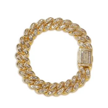 

GUCY New Men's Heavy Iced Zircon Cuban Link Necklace Set Choker Bling Hip hop Jewelry Gold Silver Color Chain