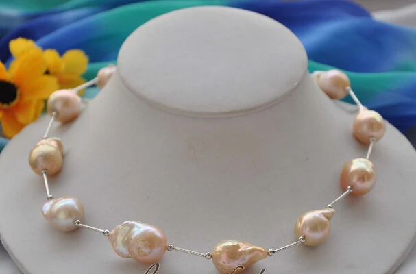 

Jewelr 005645 pink baroque KESHI REBORN PEARL silver NECKLACE 20inch