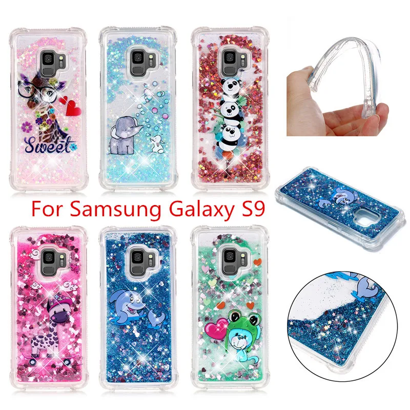 Liquid Case for Samsung Galaxy A6 A8 Plus 2018 S8 S9 Plus S6 S7 Edge Note8 Note9 S5 S6edge Glitter Love Silicone PC Full Cover (10)