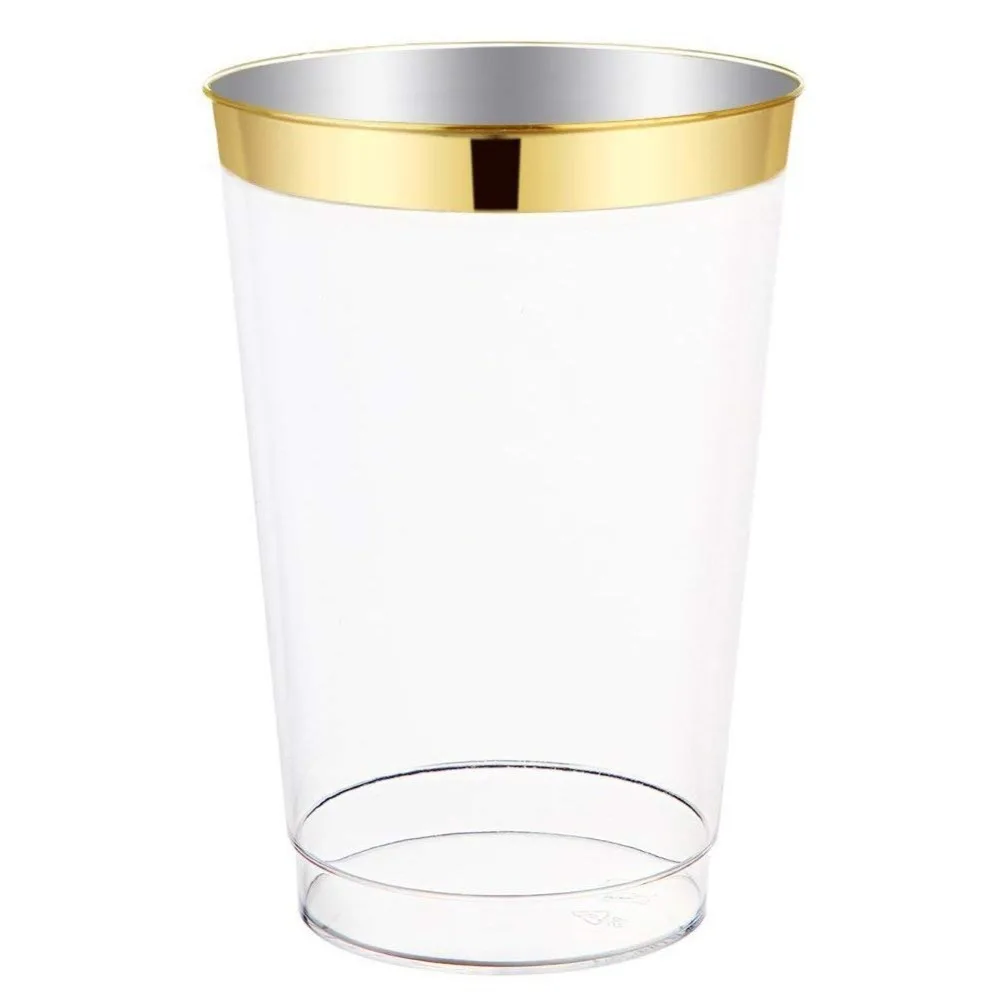 

12oz Gold Plastic Cups-25pack Clear Plastic Cups with Gold Rim-Wedding/Party Disposable Cups-Heavyweight Plastic Tumblers