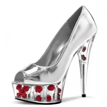 

Exquisite silvery peep toe platform high heel shoes for women Ladies open toe flower spike heel pumps Dress shoes Female pumps