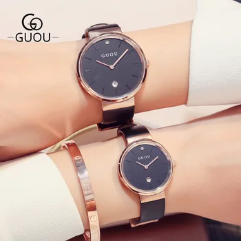 

GUOU Simple Trendy Women Men Leisure Watches Calendar Genuine Leather Unique Lovers' Dress Business Quartz Wristwatch Watch Hour