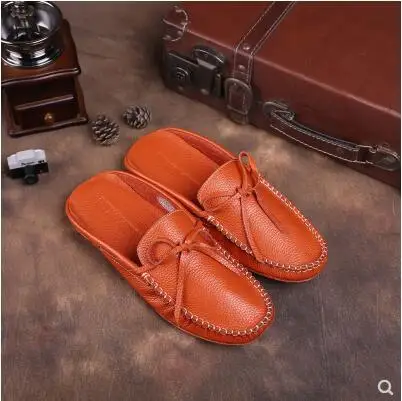 

Bowtie Mens Fashion Slippers Shoes Leather Male Mules Shoes Driving Slippers Smoking Shoes Black Blue White Orange Slippers