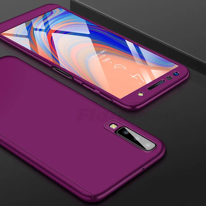 Flanagan 360 противоударный чехол для телефона для samsung Galaxy A3 A5 A7 A8 Plus Полный чехол s для samsung A7 A8 чехол+ стекло - Цвет: Фиолетовый