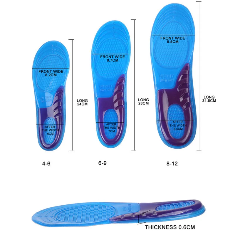 Силиконовые гелевые стельки для мужчин и женщин, ортопедические массажные стельки для обуви, амортизирующие Shoepad
