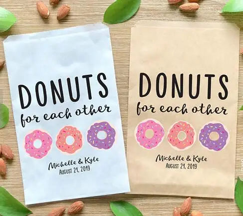 Us 14 2 21 Off Personalized Sweet Donuts Wedding Popcorn Candy Buffet Cookie Desserts Treat Bags Birthday Bridal Shower Gift Favors Pouches In