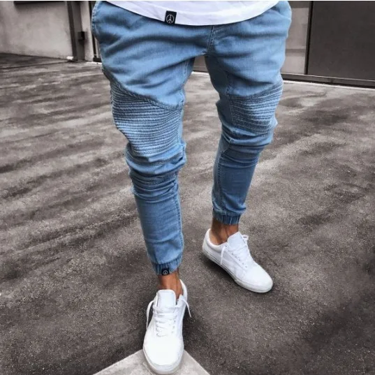 Men denim ripped hole Jeans side striped line Jeans Fashion Hip hop
