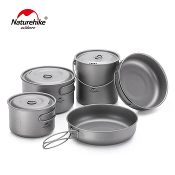 

Naturehike Camping Cookware Titanium Pot Frying Pan Picnic Set Outdoor Cooking Hiking Pot Self-cleaning Function NH18T101-A