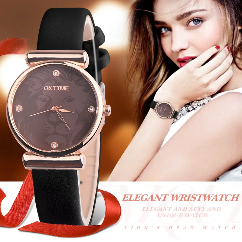 

Hot Sale Women Quartz Watches Leather And Stainless Steel Shadow Lion Dial Luxury Creative Ladies Bracelet Reloj Mujer Elegant