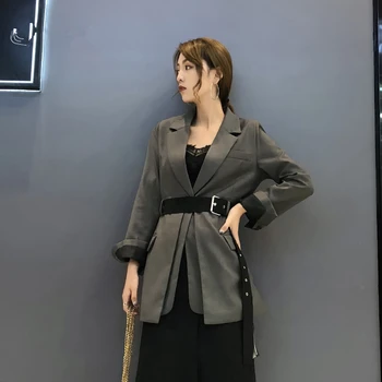 

Suit jacket Women's Blazer For Office Women Korean Waist belt Slim Black Blazers Thin Long Suit 2019 Spring