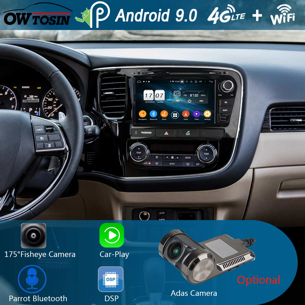DVD-плеер Автомобильный с 8 &quotIPS 1280*720 ядер 4 Гб ОЗУ + 64 ПЗУ Android 9 0 для Mitsubishi Outlander 2013-2018