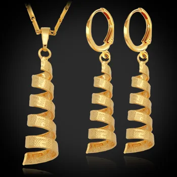 

Collare Jewelry Sets For Women Wedding Party Gold Color Long Spirals Wholesale Necklace Earrings Sets S168