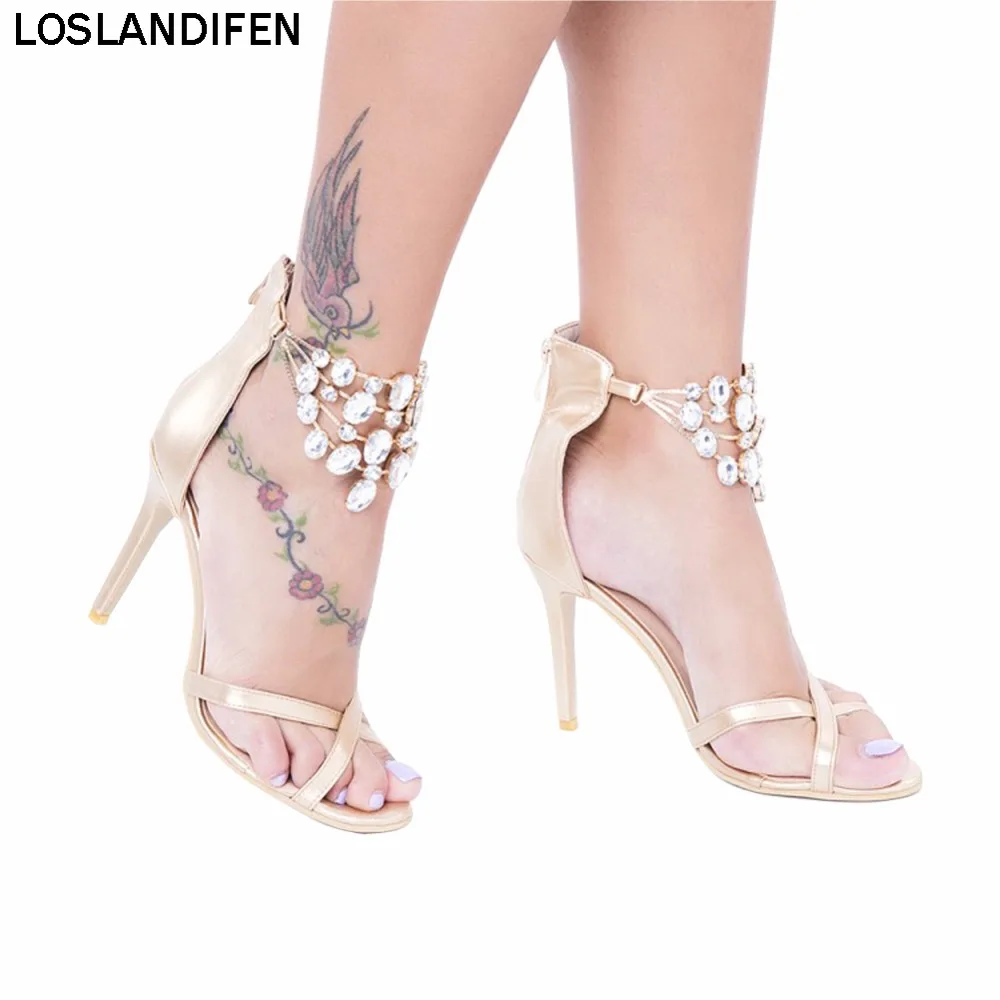 

2018 Big Size Hot Sale Ladies Womens Handmade Barely Foot Rhinstone Deco Summer High Heel Sandals Shoes XD230