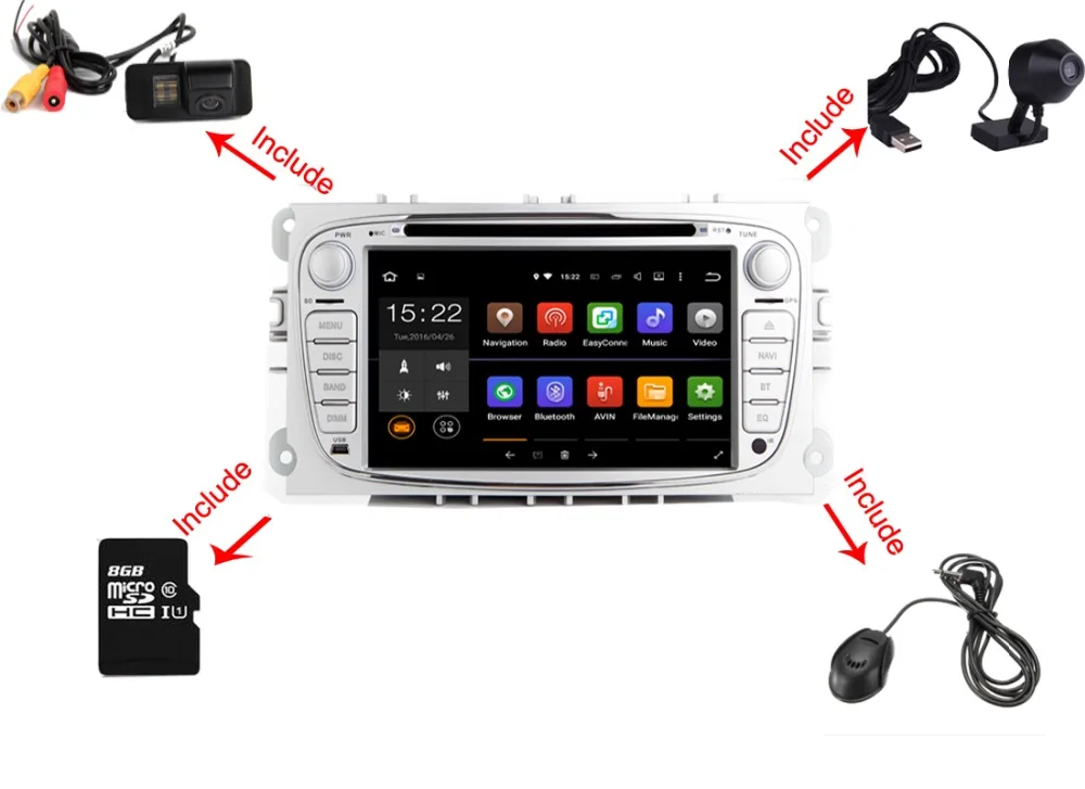 Top 7"HD 1024X600 Android 7.1 Car DVD GPS For Ford Mondeo C-max S max Galaxy Wifi 3G Bluetooth Radio RDS SD Free Map Camera+Car DVR 0