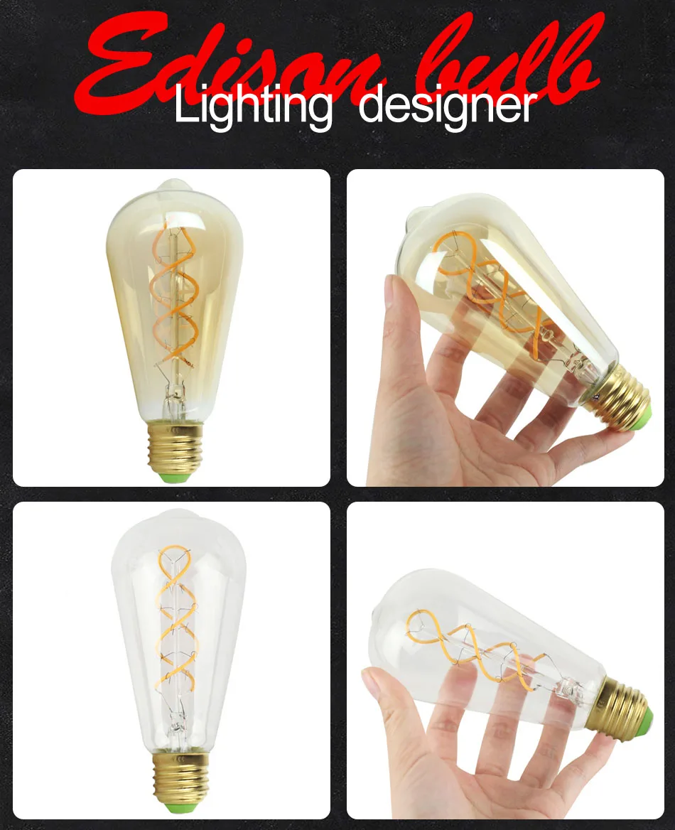 ST64 светодиодный диммируемая лампа edison bulb E27 винтажная лампочка двойная спираль дизайн мягкой светодиодный нити 4 Вт 110 В 220 коммерческих света