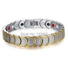 Очаровательный предотвратить аллергии уникальный дизайн Серебряный Золотой магнитный энергетический германиевый браслет питания здоровья из нержавеющей стали мужские ювелирные изделия