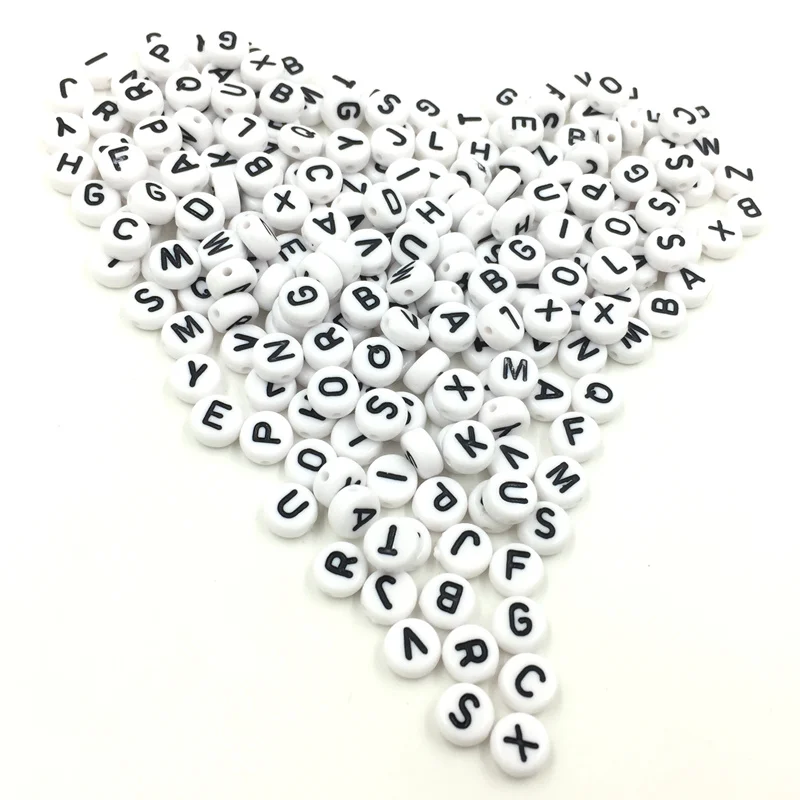 

Acrylic Spacer Beads DIY Jewelry Making Mixed Letters White Round Oblate Smooth 7mm 100Pcs