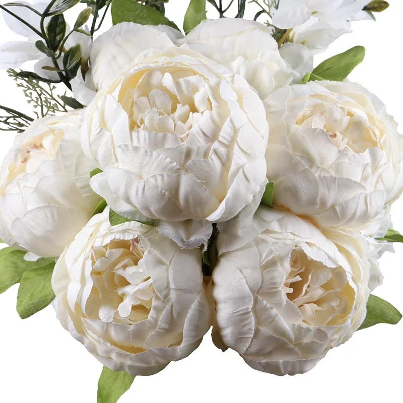 Искусственные цветы Пион Букет ткань пластик поддельные цветы свадьба украшение дома День рождения Декор сувениры - Цвет: Spring white