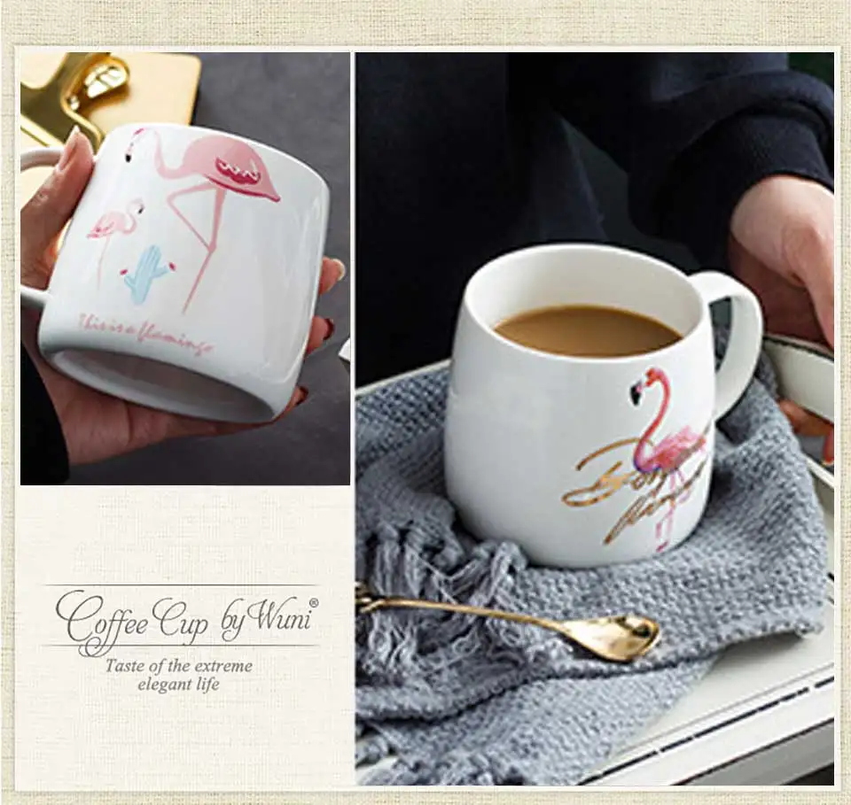 Ceramic Coffee Mug Pink FlamingoCactus Travel Coffee  Cups And Mugs For MilkTeaDrinkWater Creative Porcelain Gifts           (5)