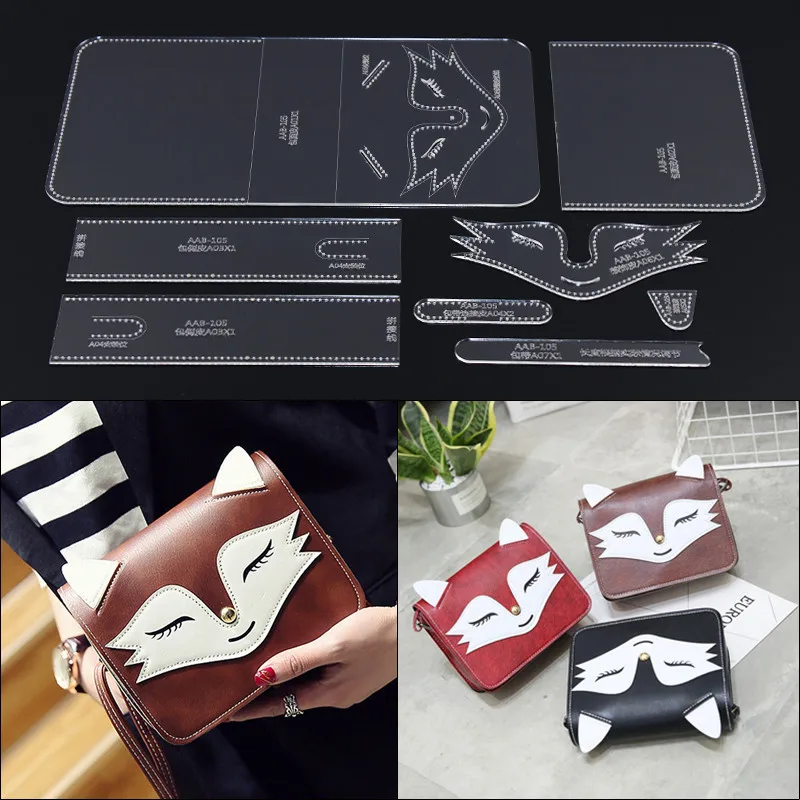 1set Cartoon Little Fox Shoulder Crossbody Bag Template Clear Acrylic Leather Pattern DIY Hobby |