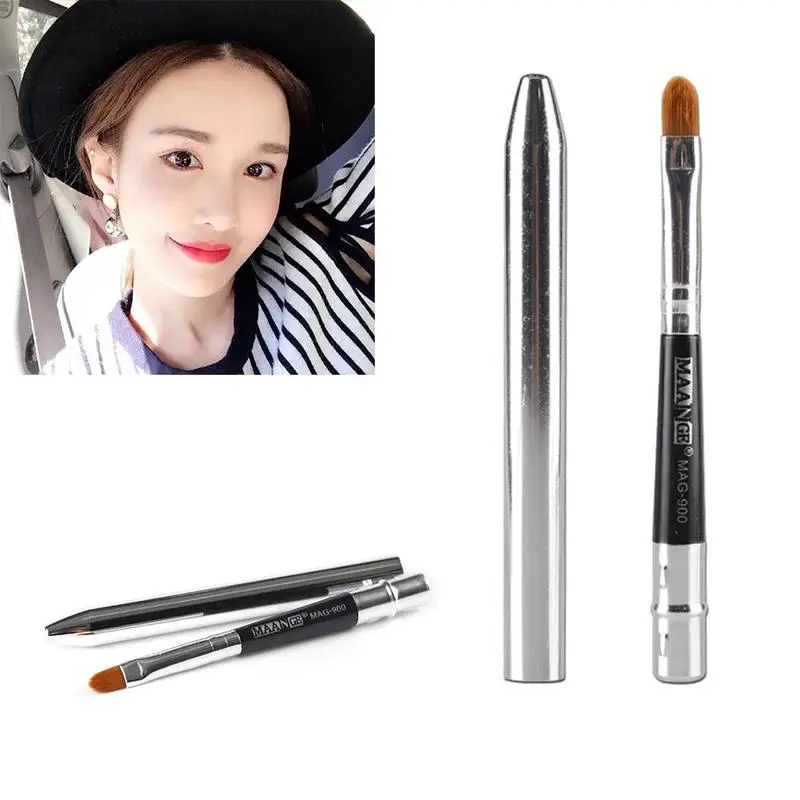 Makeup Lip Brush With Lid Metal Handle Make Up Brushes Portable