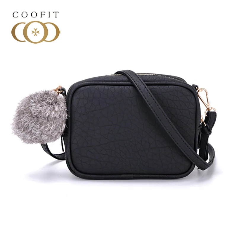 

Coofit Simple Daily Mini Flap Handbag With Pompom Women's Crossbody Bag PU Leather Shoulder Messenger Bag For Girls Purse 2018
