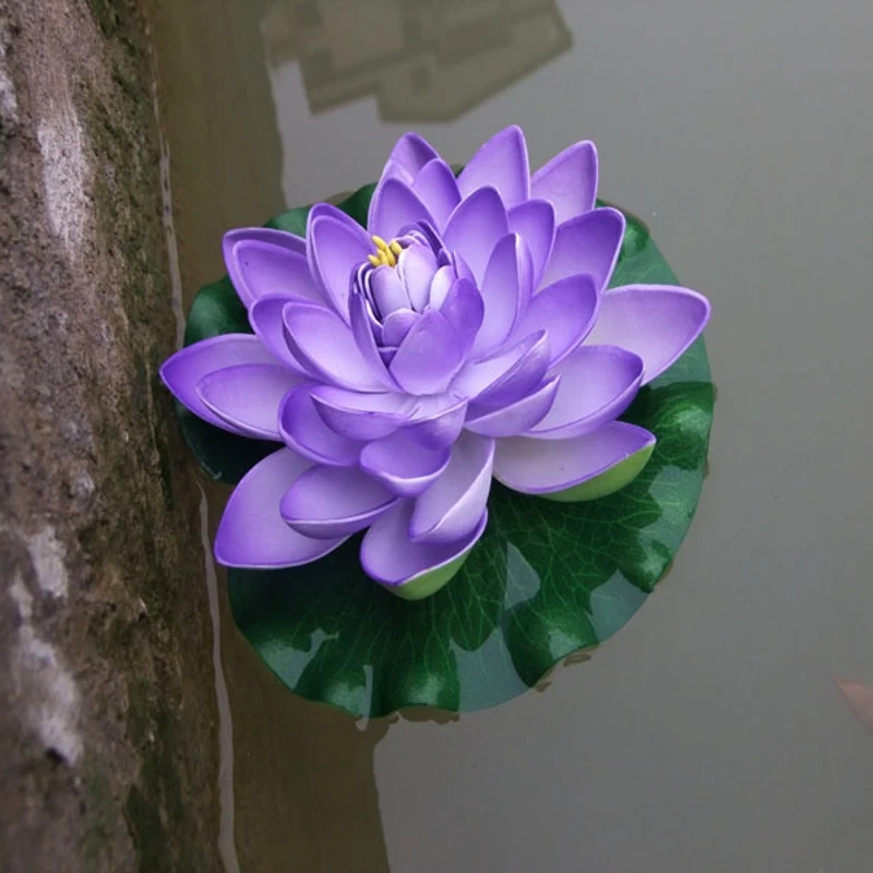 1 шт. 18 см реального касания, искусственный цветок, лотос пены цветки лотоса водяная Лилия плавающий бассейн в виде растения на свадьбу украшения сада - Цвет: blue