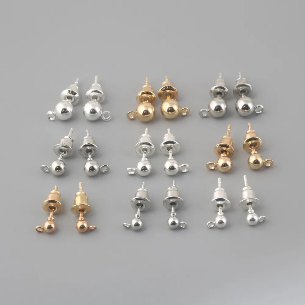 

10Set 3/4/5mm Gold Silver Rhodium Plated Metal Stud Earring Back Stoppers Blank Base for DIY Earrings Jewelry Making Accessories