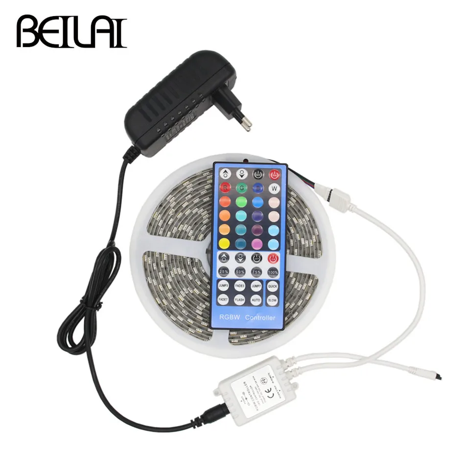 

BEILAI 5050 RGB LED Strip Waterproof 5M 300LED DC 12V RGBWW RGBW LED Light Strips Flexible Neon Tape Add Remote and 3A 36W Power