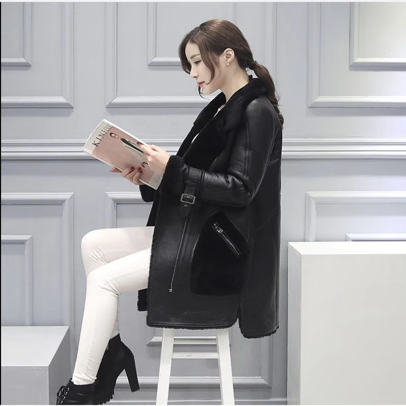 

New Arrive Winter Thicking For Coat Wpmen's Long Merino Leather Fur Coat Fashion Female Fur Coat