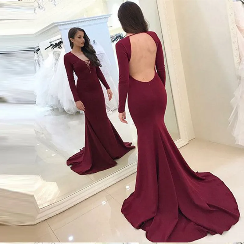 Robe De Soiree бордовый вечернее платье одежда с длинным рукавом Праздничное платье Abendkleider Для женщин элегантное торжественное платье