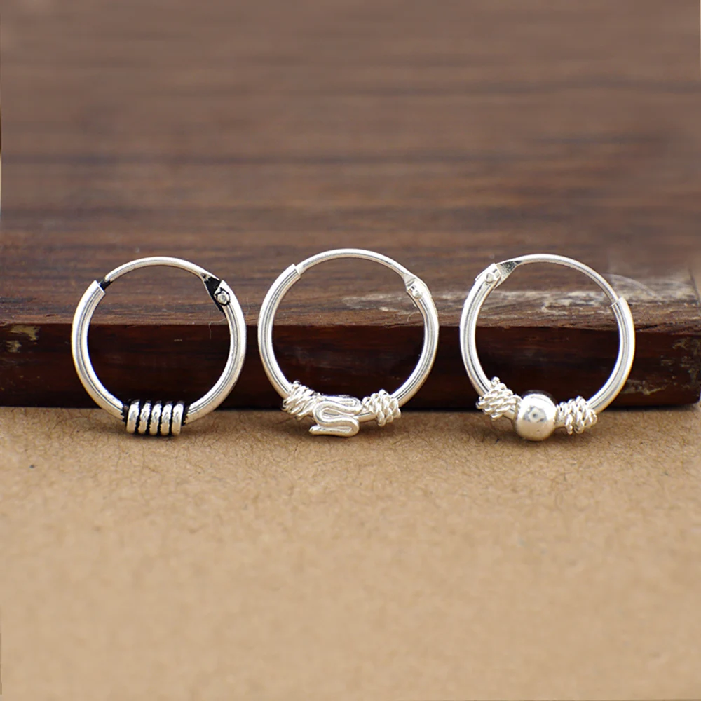 

925 Sterling Silver Knot Ball Bead Hoop Earrings 12 mm Jewelry A1675