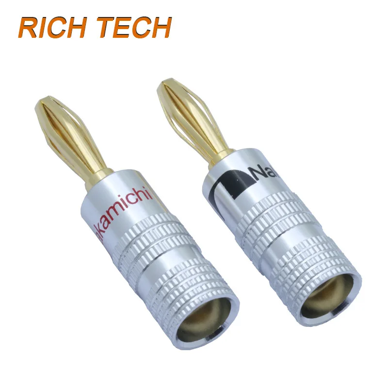 12pcs/lot Nakamichi Speaker Banana Plug Connector 24K Gold Plated 4MM Banana Male Wire Connector