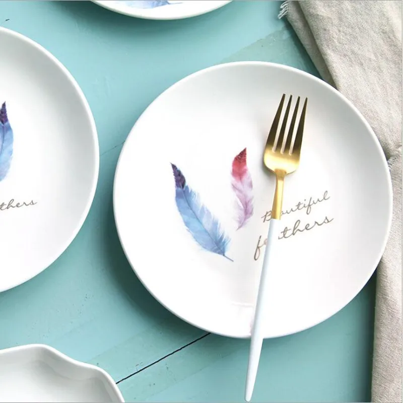 8 Inch Creative Colored feather Ceramic Plate Porcelain Beef Dishes Dessert Dish Fruit Plate Cake Tray Food Dinnerware 1pc
8 Inch Creative Colored feather Ceramic Plate Porcelain Beef Dishes Dessert Dish Fruit Plate Cake Tray Food Dinnerware 1pc