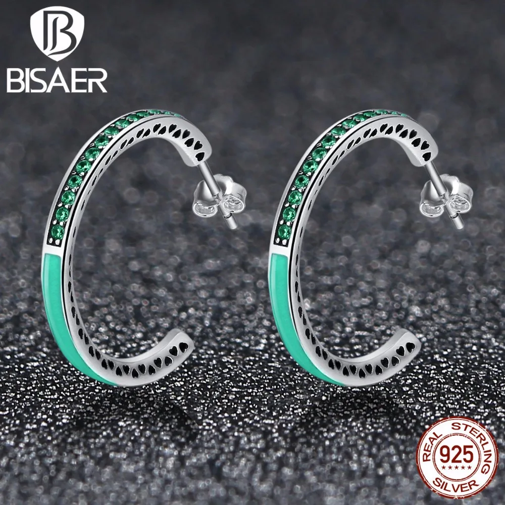 

100% 925 Sterling Silver 3 colors Trendy Earrings With Enamel Clear CZ Original Authentic Fashion Jewelry Gift BISAER HSE209