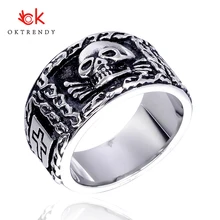 Oktrendy Titanium Steel Big Punk Biker Skull Ring For Man Rock Punk Men Cool Jewelry Vintage Jewelry Motorcycle Ring soqmo solid 925 silver skull pendant for biker man cool snake budda sculpture mens vintage gothic punk pendants jewelry sqm023