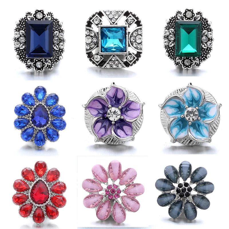 

XH9344 Crystal love flower 18mm Metal snap button jewelry DIY bracelet